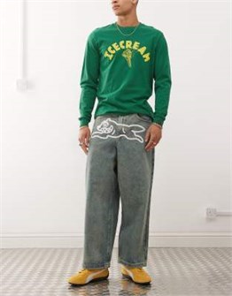 Винтажные голубые джинсы-бермуды ICECREAM с пятью карманами и фирменными деталями 11170469