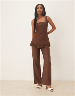 Брюки шоколадного цвета Pretty Lavish Verona с высокой талией, часть комплекта 11234208