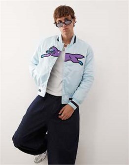 Легкая голубая сатиновая куртка в стиле varsity с логотипом ICECREAM, баскетбольным воротником и карманами 11170445