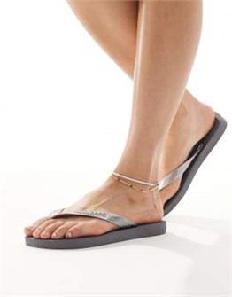 Шлепанцы Havaianas стального серого цвета с V-образными ремешками и плоской подошвой 11230464