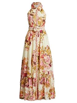 Хлопковое макси-платье-рубашка с цветочным принтом и поясом от Hemant &amp, Nandita 11021033