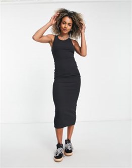 Чёрное облегающее платье Weekday с круглым вырезом и рукавами-реглан 11231867