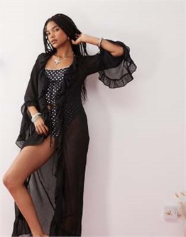 Чёрное полупрозрачное пляжное покрывало с рюшами и завязками от Reclaimed Vintage, длинными рукавами, макси-длиной 11230242