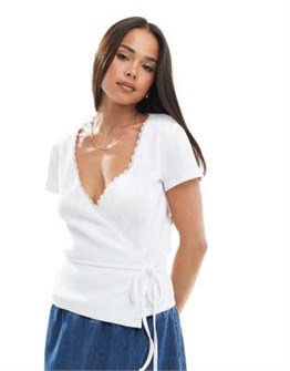 Кружевной топ с завязками Miss Selfridge, короткие рукава, обычный крой 11235389