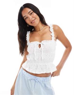 Укороченный топ Miss Selfridge с квадратным вырезом и завязками спереди без рукавов, обычная посадка 11178427