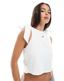 Кремовый неопрэновый топ Miss Selfridge без рукавов с завязками на плечах 11171374