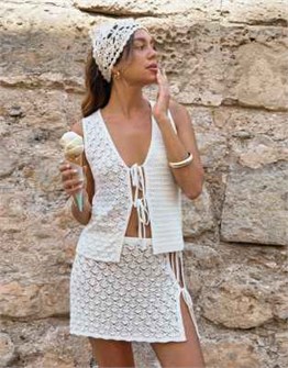 Кремовый топ из хлопковой смеси 4th &amp, Reckless x Luana Barron с открытым передом и вязаной вставкой для пляжа 11234242