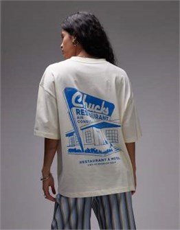 Оверсайз футболка Topshop с графическим принтом на спине, круглый вырез, короткие рукава 11230412