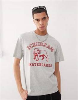 Серая футболка ICECREAM с короткими рукавами и графическим принтом на груди, стандартная посадка 11170462