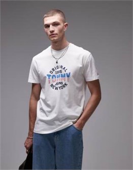 Футболка с графическим принтом Tommy Jeans, белая, с круглым вырезом и короткими рукавами 11225907