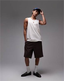 Льняной Молодёжный топ без рукавов Topman с круглым вырезом и классической посадкой 11234176