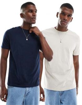 Комплект из двух футболок ASOS DESIGN с круглым вырезом, синий и бежевый 11235810