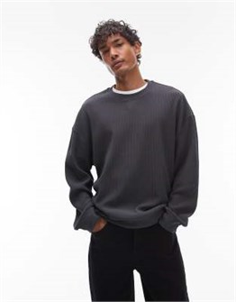 Оверсайз лонгслив Topman с простым дизайном и длинными рукавами в угольно-черном цвете 11232726