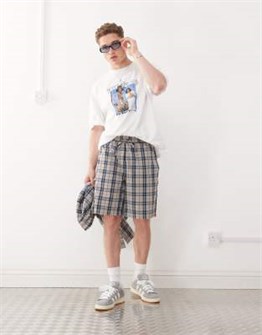 Женские длинные синие джинсовые шорты в клетку COLLUSION с обычной талией и функциональными карманами 11232729