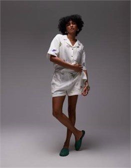 Хлопковые шорты Topshop с вышивкой Doodle, высокая талия, эластичный пояс, карманы 11171245