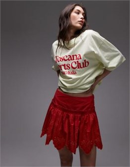 Красная мини-юбка Topshop с волнистым краем, вышивкой и высокой талией 11232721