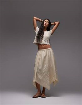 Юбка Topshop с нежной вышивкой и асимметричным подолом, низкой посадкой и эластичным поясом 10048609