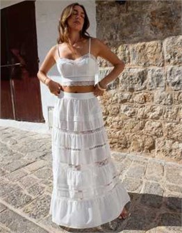 Белая макси-юбка с эффектом многослойности и кружевными вставками, коллекция 4th &amp, Reckless x Luana Barron 11234234