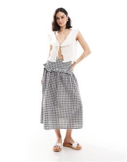 Миди-юбка в горошек с рюшами от Wednesday',s Girl, завышенной талией и боковой застежкой 11166039