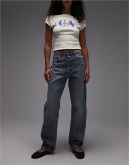 Серые джинсы Topshop с высоким поясом и прямым кроем, пятью карманами 11030140