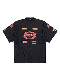 Футболка Balenciaga оверсайз с логотипами спонсоров из хлопкового джерси, с короткими рукавами 11166444