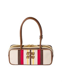 Miu Miu Сумка-торба из полотна и кожи с золотистой фурнитурой и ручками, размер 28 х 11 х 8 см 11167633