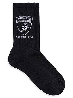 Высокие и дышащие носки Balenciaga Nano BB из хлопкового микса с рисунком в области щиколотки, Италия 11167562