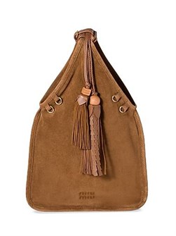 Miu Miu Замшевая сумка с кисточками из 100% овечьей кожи, с золотистой фурнитурой, размером 24x37 см 11167744