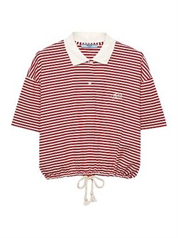 Поло Prada с полосками из 100% хлопка, с вышитым логотипом, короткими рукавами и регулируемым нижним краем 11166615