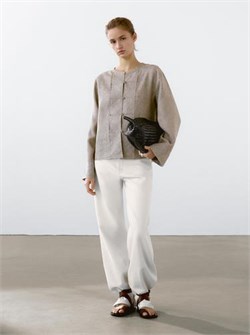 Блуза Massimo Dutti из 100% льна с меланжевым узором и стоячим воротником 11235968