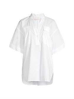 Расслабленная хлопковая рубашка с карманами, манжетами на рукавах и V-образным вырезом от Ginger &amp, Smart 11165615