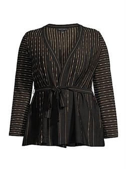 Ming Wang Belted Metallic Knit Jacket 11165511