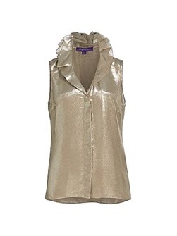 COLLECTION Ralph Lauren Блузка Carlynn из металлического шифона с рюшами и скрытой застежкой, сделанная в Италии 11169314