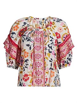 Блуза Ramy Brook Maya с цветочным принтом, из лёгкого хлопка, с короткими рукавами 11166522