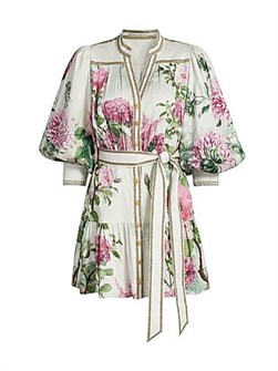 Мини-рубашка Cora от Alice + Olivia из 97% хлопка с цветочным принтом и яркими длинными рукавами 10042940