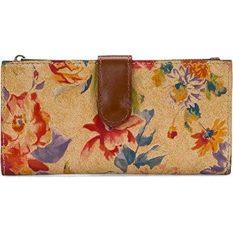 Patricia Nash Классический бумажник из мягкой кожи с принтом Aegean Blooms, 10 карманов для карт и защитой RFID 11232669