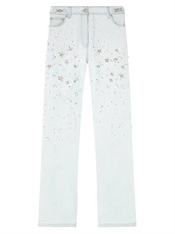 Джинсы Versace с прямыми штанинами и вышивкой из жесткого денима, пять карманов, Италия 11165720