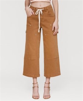 Укороченные джинсы среднего размера с завязкой на талии из хлопка и спандекса от Avec Les Filles 11236917