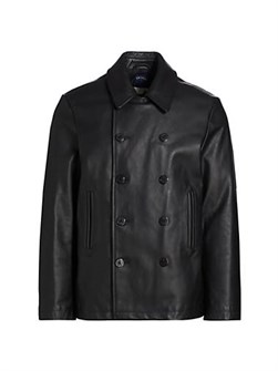 Гладкая кожаная дублёнка Noah с воротником, длинными рукавами и двойной пуговичной застёжкой 11169209