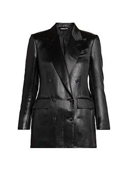 Двубортный жакет из жидкого сатина Tom Ford с острыми лацканами и длинными рукавами, изготовленный в Италии 11166004