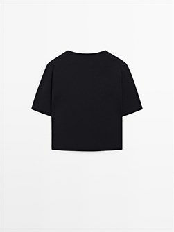 Короткий кардиган Massimo Dutti с V-образным вырезом и рукавами три четверти из лёгкой пряжи 11202038