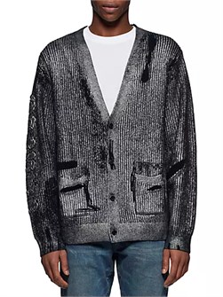 Кардиган с металлическим блеском Purple, V-образный вырез, 100% шерсти, длинные рукава 10049062