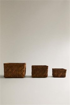 Zara Home Деревянная квадратная корзина для хранения с плетёным дизайном в геометрический зигзаг 11239965