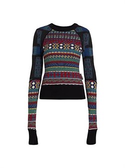 Гибридный лонгслив Knit Melange от Marine Serre с контрастной отделкой, 100% шерсть 11164521