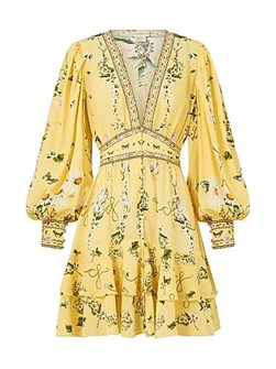 Мини-платье из шёлка Camilla Daisy Chains с глубоким V-вырезом и длинными рукавами с пуговицами 11166022