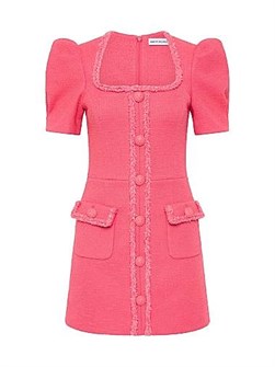 Мини-платье из твида Rebecca Vallance с округлым вырезом, пышными рукавами и пуговичными карманами Montana 11169982