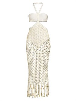 Пляжное платье PatBO с открытыми плечами и крупными бусинами, 85% полиамид 11018858