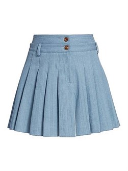 anOnlyChild Мини-юбка Savanna из лакированного денима с высокой талией и двойной застёжкой, произведено в США 11165098