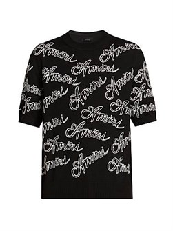 Мягкая футболка из мериносовой шерсти с вышитым логотипом Amiri, Италия 11028275