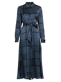 Шёлковое макси-платье Kiton с клетчатым принтом и поясом, 100% шёлк, Италия 11168299